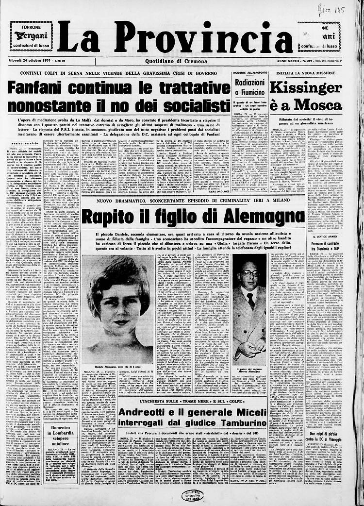 Rapito il figlio di Alemagna