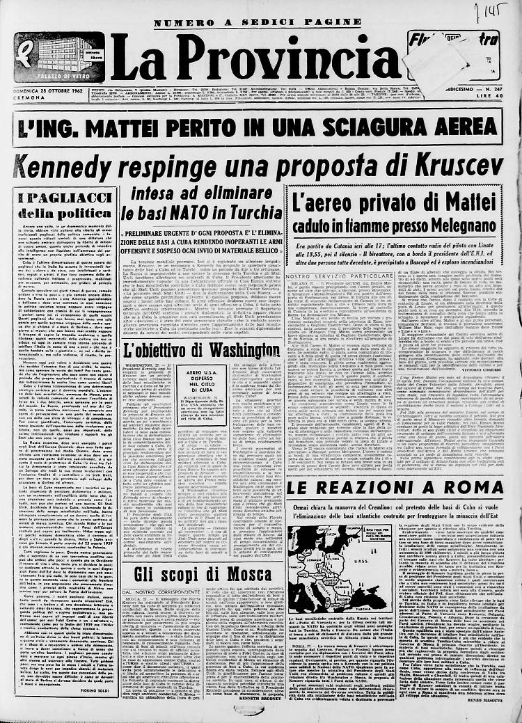 L’ing. Mattei perito in una sciagura aerea