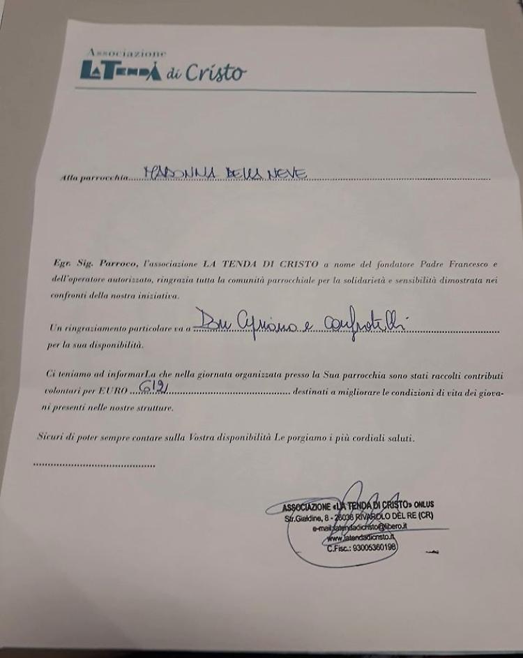  Truffatori cercano soldi spacciandosi per la Tenda di Cristo