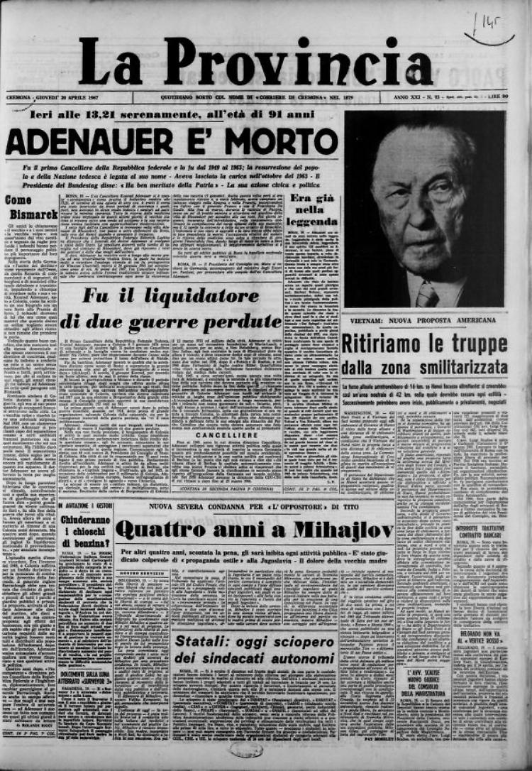 Adenauer è mortoQuattro anni a Mihajlov