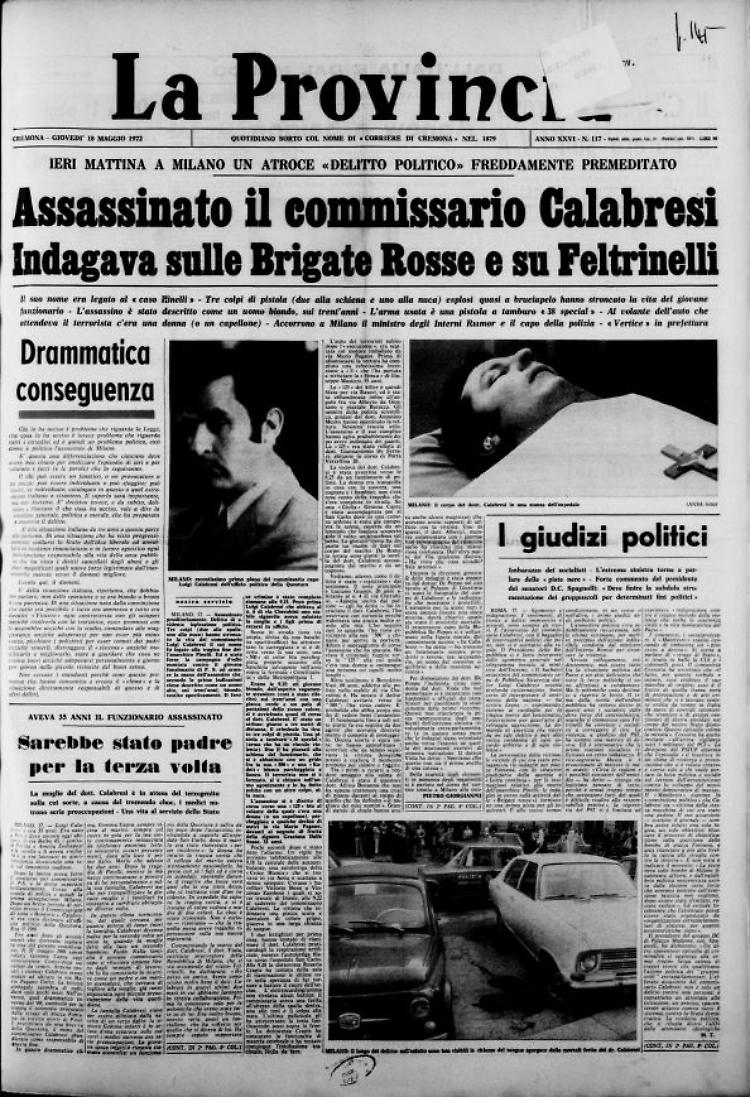 Assassinato il commissario Calabresi