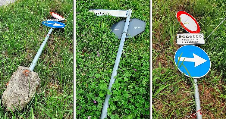 Sono tornati i vandali, abbattuti i pali della segnaletica nel parco Bodana Bastoni