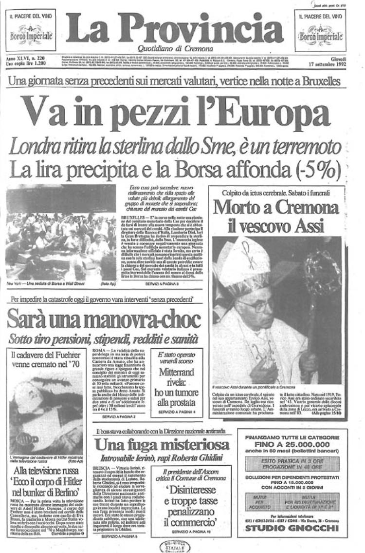 Il Mercoledì Nero: si sfalda il Sistema Monetario Europeo