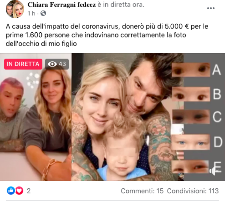 Truffa su Facebook che sfrutta il nome di Chiara Ferragni