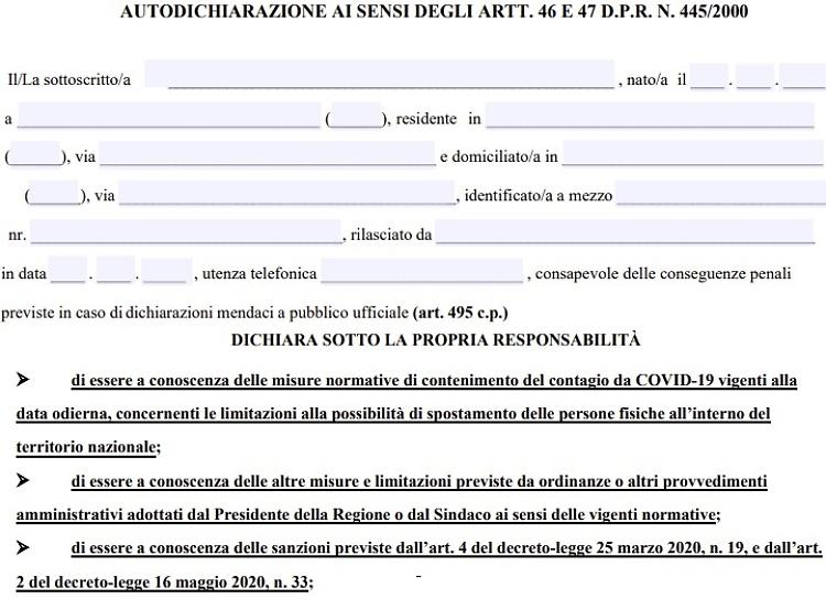 Covid, ecco il modulo di autocertificazione per la Lombardia