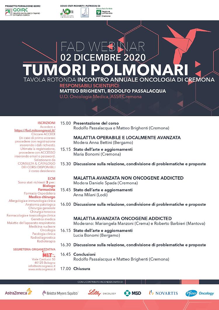Due convegni di oncologia in modalità webinar