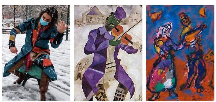 Il violinista nella neve è un quadro di Chagall
