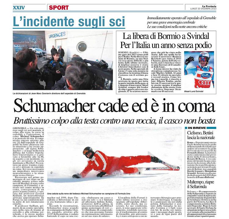 Schumacher cade ed è in coma