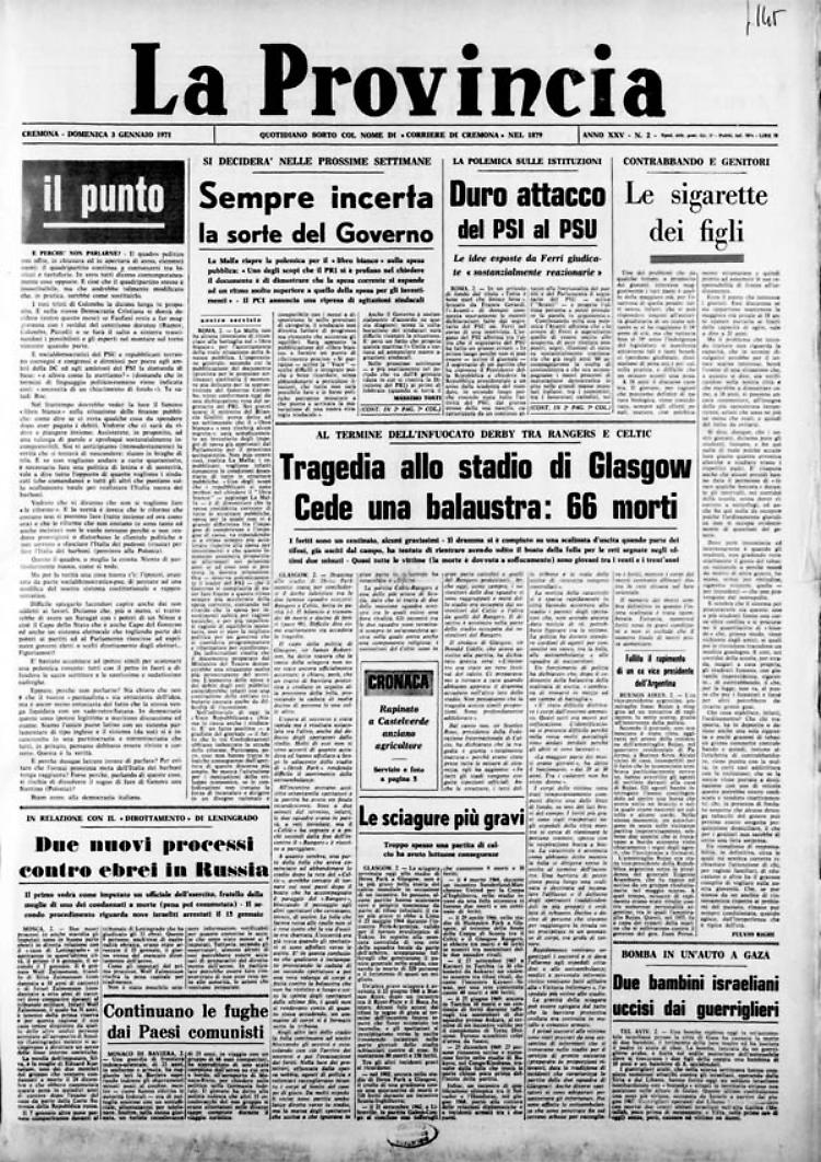 Tragedia allo stadio di GlasgowCede una balaustra: 66 morti