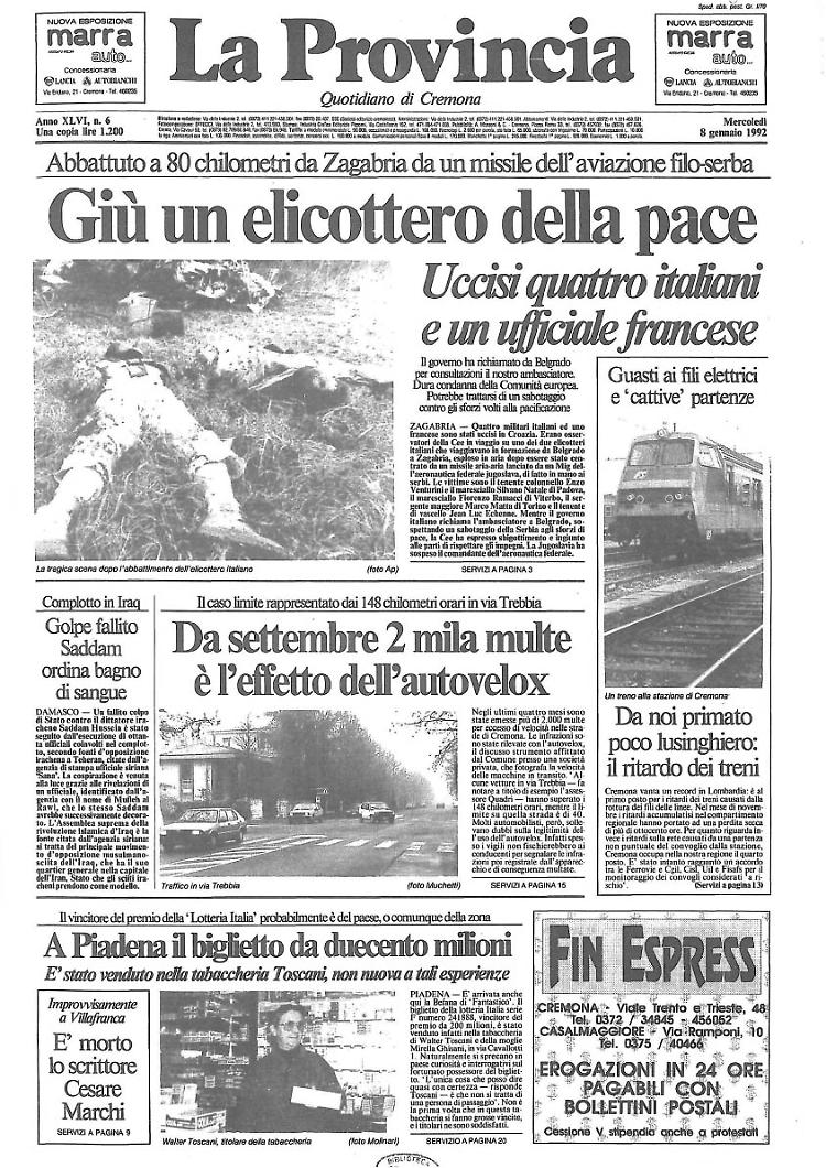 Guerra in Croazia. Giù un elicottero della pace