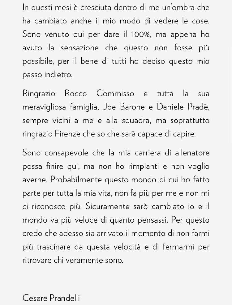  Fiorentina, addio shoc di Prandelli: «Provo disagio»