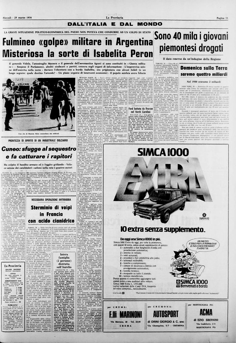Fulmineo «golpe» militare in Argentina