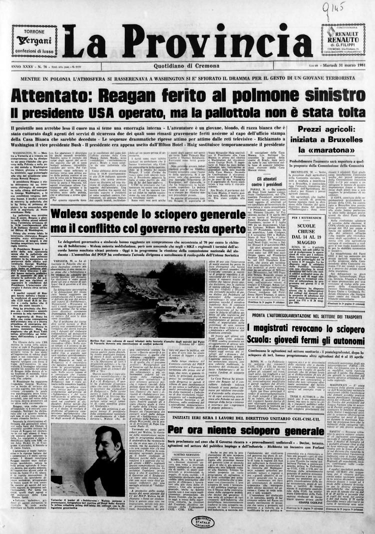 Attentato: Reagan ferito al polmone sinistro