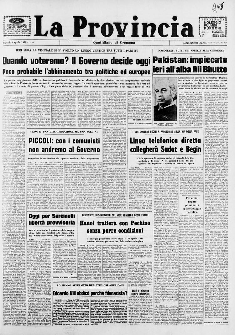 Pakistan: impiccato ieri all'alba Ali Bhutto