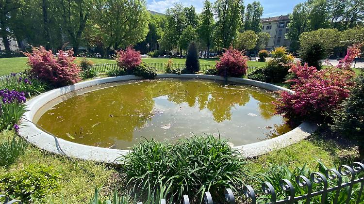 La fontana dei Giardini pubblici come uno stagno