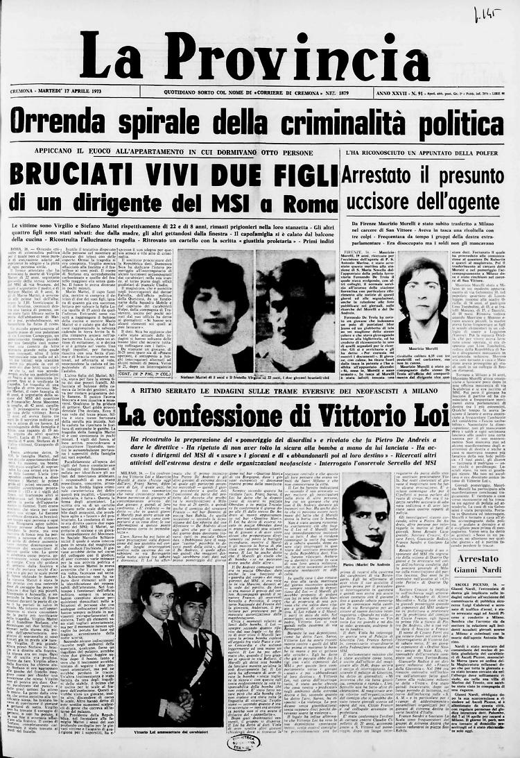 Bruciati vivi due figli di un dirigente del MSI a Roma