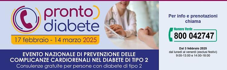 Torna Pronto Diabete, fino al 14/3 consulenze specialistiche gratuite