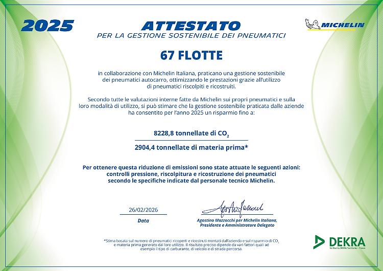 Michelin premia 67 flotte con Attestato per la Gestione Sostenibile dei Pneumatici