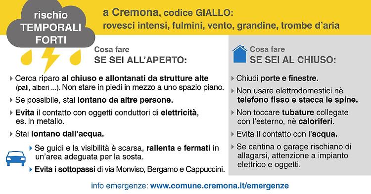 Cremona, diramata allerta gialla per rischio di temporali di forte intensità
