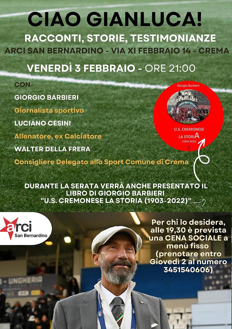 Crema, una serata omaggio a Gianluca Vialli al Circolo Arci di San Bernardino