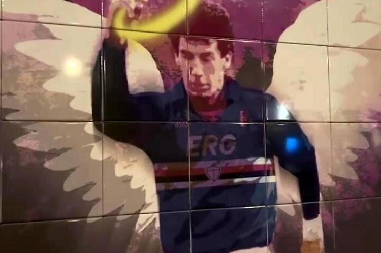Street artist omaggia Vialli, opera arte davanti stadio Genova