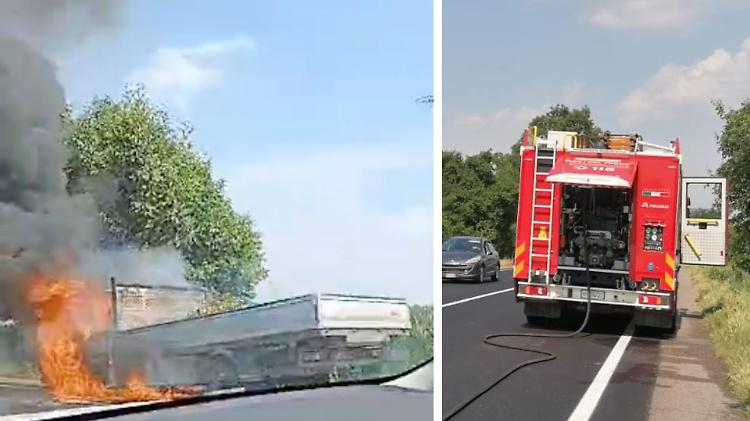Camioncino in fiamme sull'ex statale, paura per i due a bordo