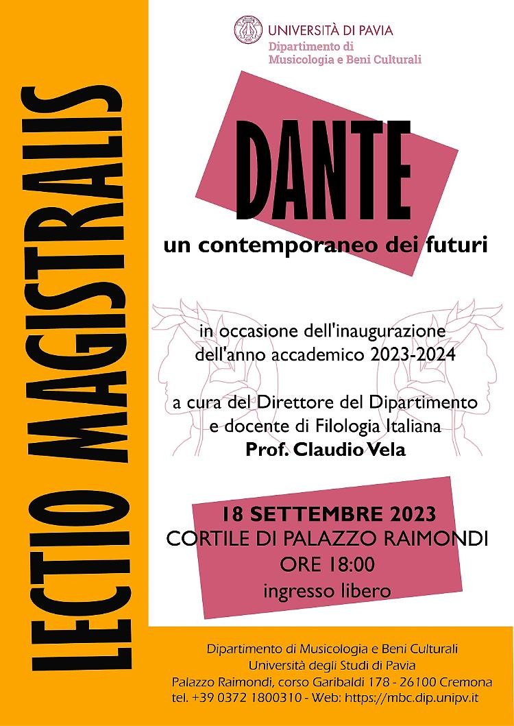 “Dante. Un contemporaneo dei futuri” lectio magistralis del Prof. Claudio Vela