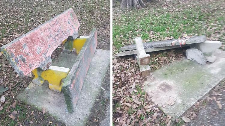 Vandali all'attacco, due panchine fatte a pezzi