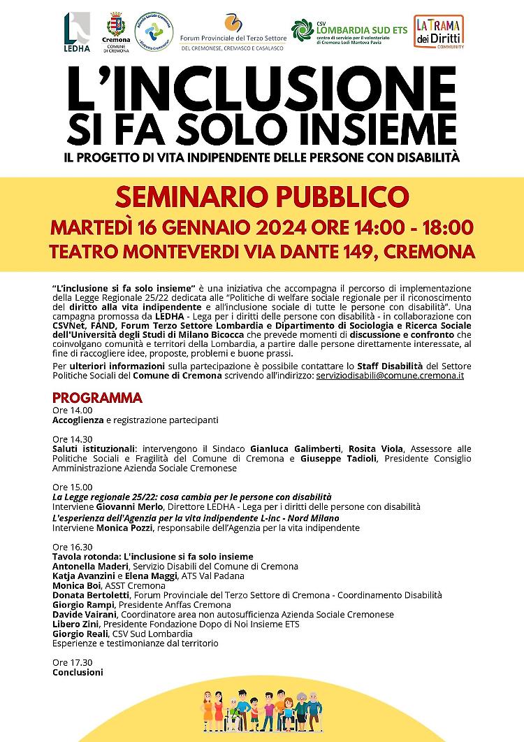 "L'inclusione si fa solo insieme" Seminario pubblico