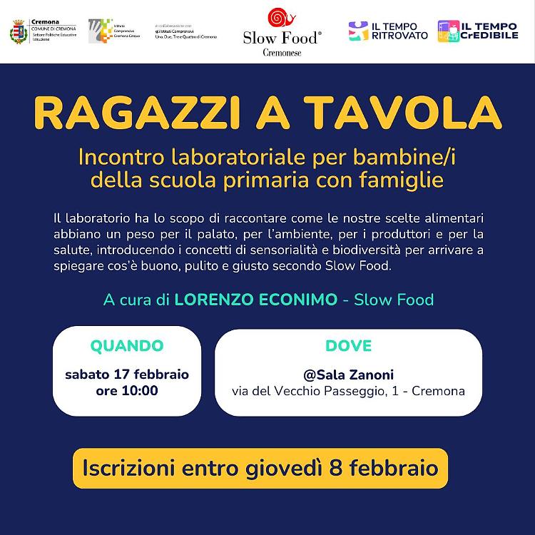 "Ragazzi a tavola" Incontro laboratoriale per bambini e famiglie