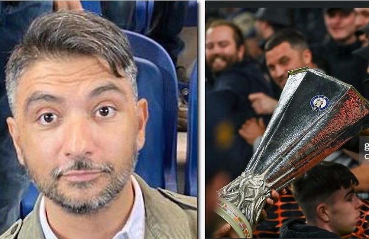 L’adesivo di Stefano Cerullo sulla coppa dei re d’Europa