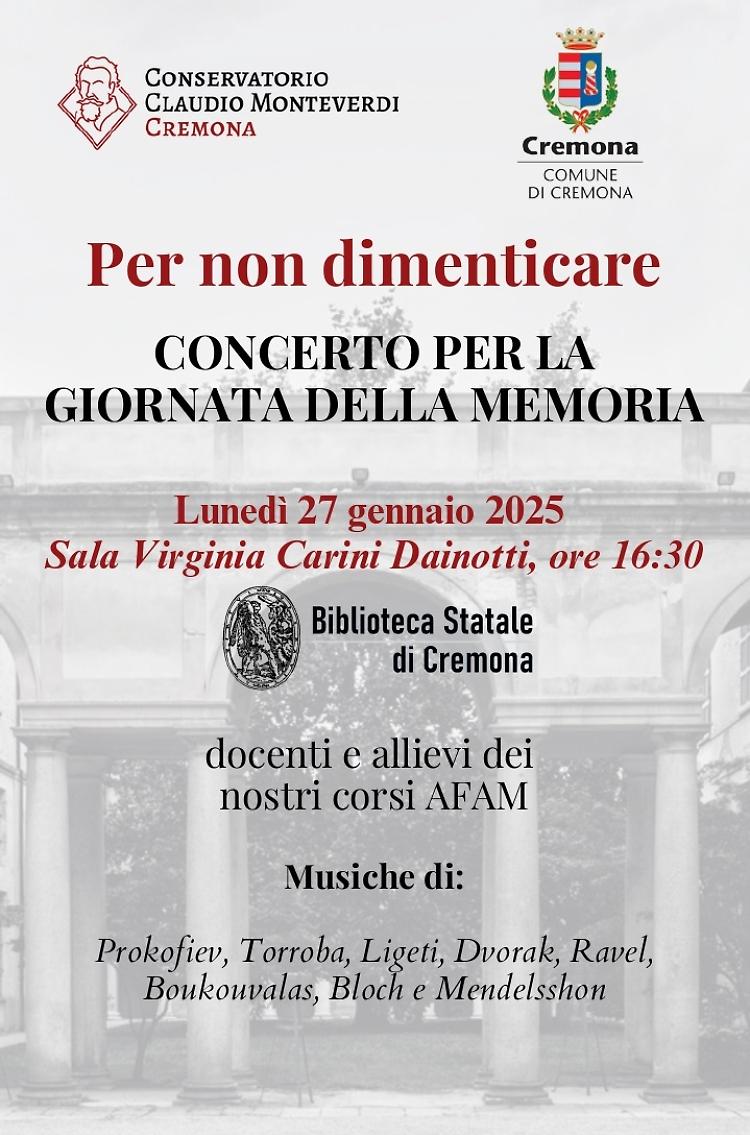 "Per non dimenticare" Concerto per la Giornata della Memoria