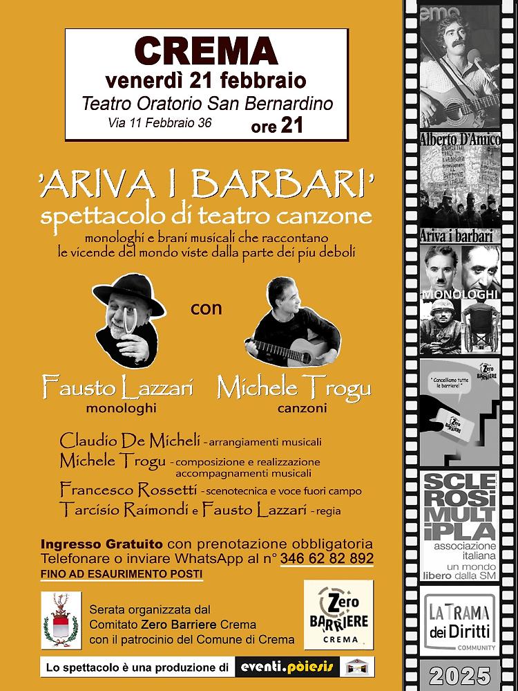 Spettacolo di teatro-canzone: 'Ariva i Barbari'