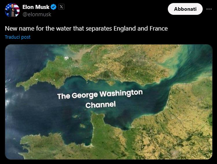 Musk: "La Manica? Si deve chiamare Canale George Washington"