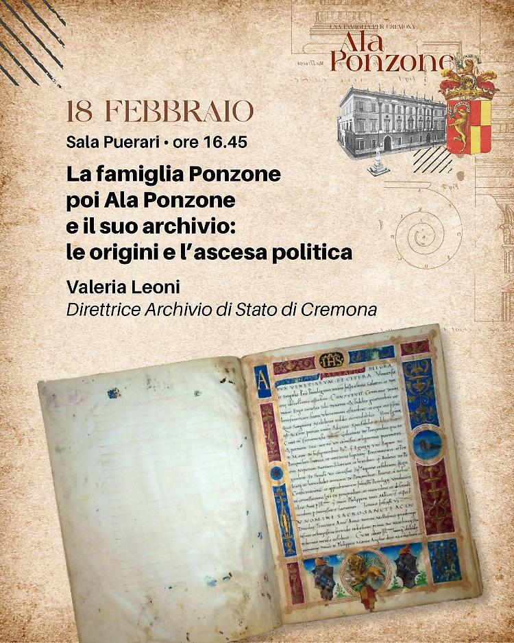 Incontro:  "La famiglia Ponzone poi Ala Ponzone" con Valeria Leoni