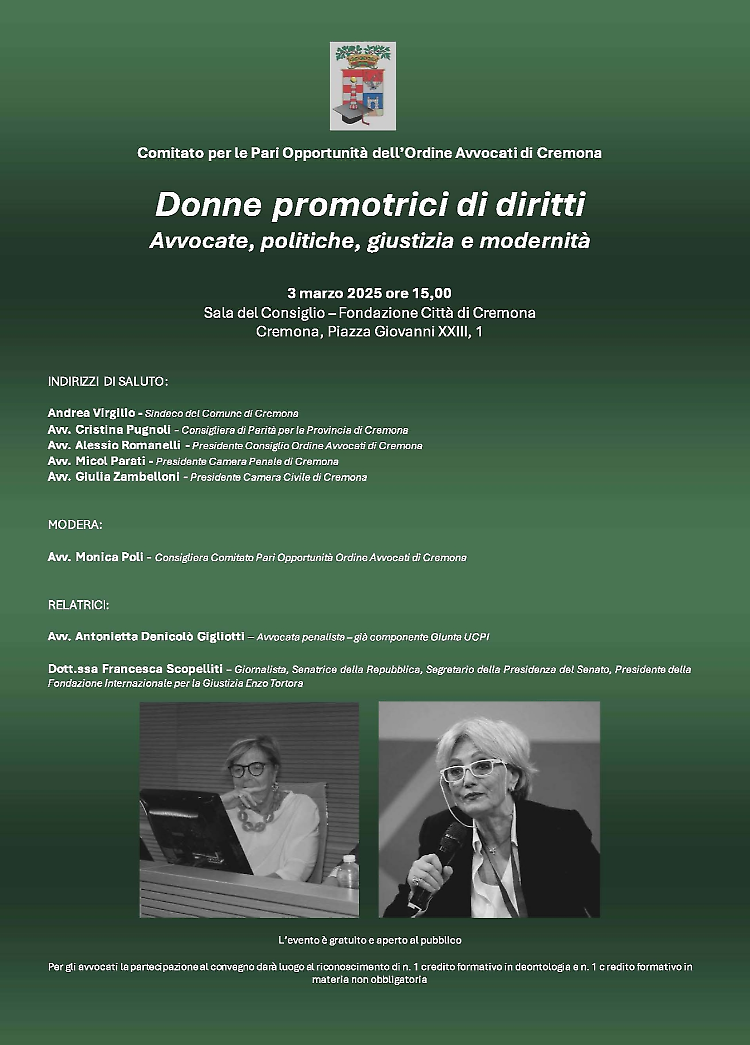 Convegno 'Donne promotrici di diritti. Avvocate, politiche, giustizia e modernità'