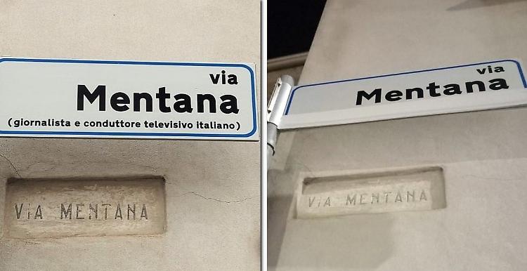 Cartello corretto con il nastro, via Mentana torna... al Risorgimento