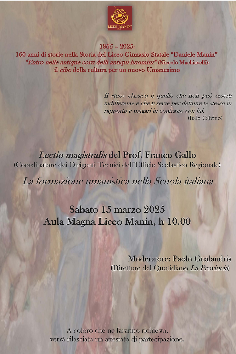Lectio magistralis del prof. Franco Gallo "La formazione umanistica nella Scuola italiana"