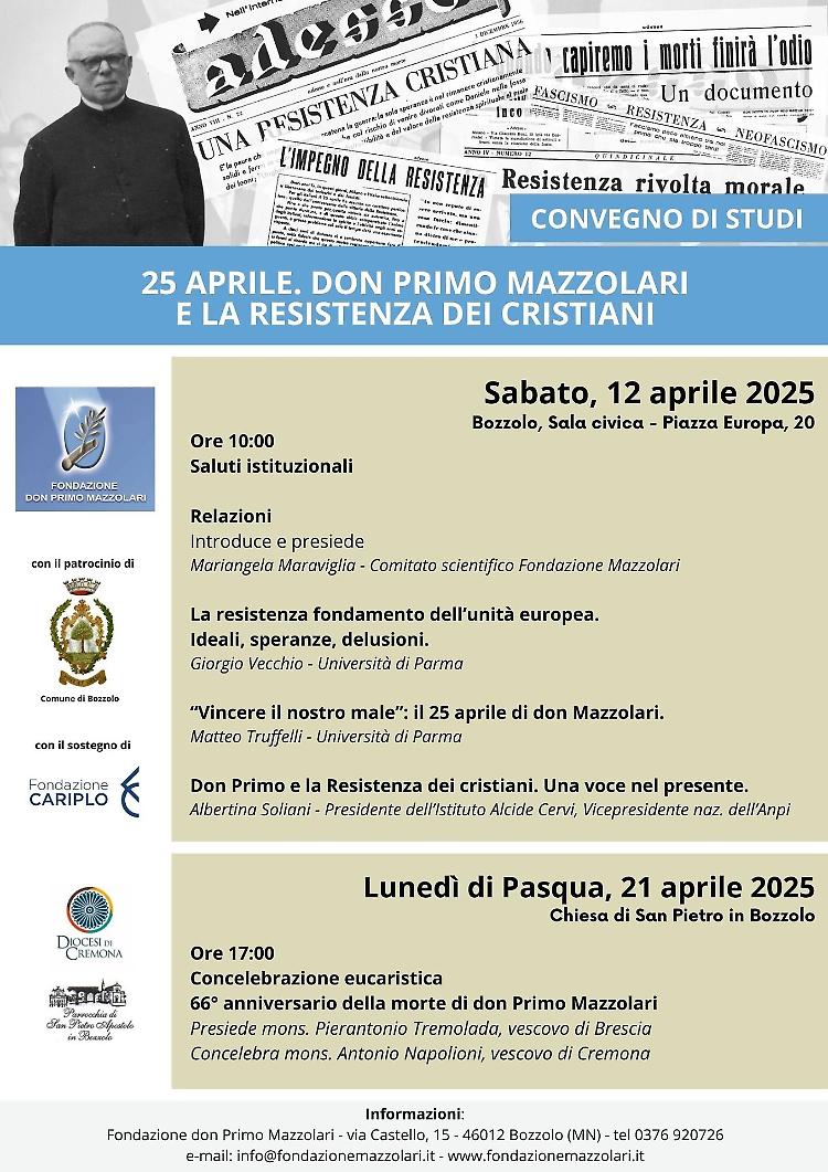 Convegno di studi: 25 aprile. Don Primo Mazzolari e la Resistenza Cristiana