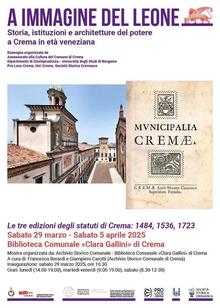Mostra libraria "Le tre edizioni degli Statuti di Crema: 1484, 1536, 1723"