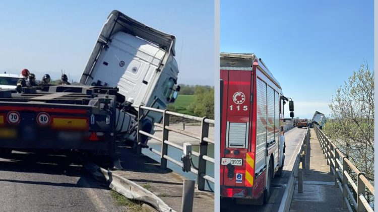 Incidente sul ponte Verdi, mezzo pesante in bilico sul fiume