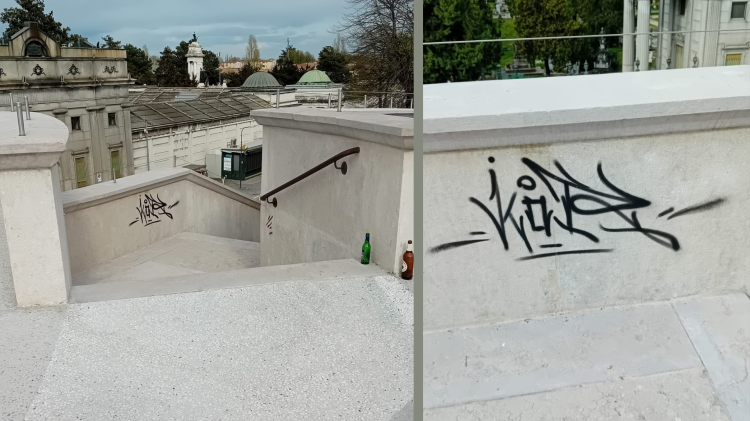 Imbrattato lo scalone del cimitero appena restaurato