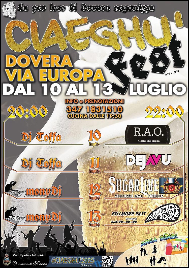 "Ciaeghù Fest 2025" la festa della birra di Dovera