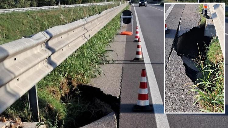 Cede una banchina sul sovrappasso di via Postumia: area transennata