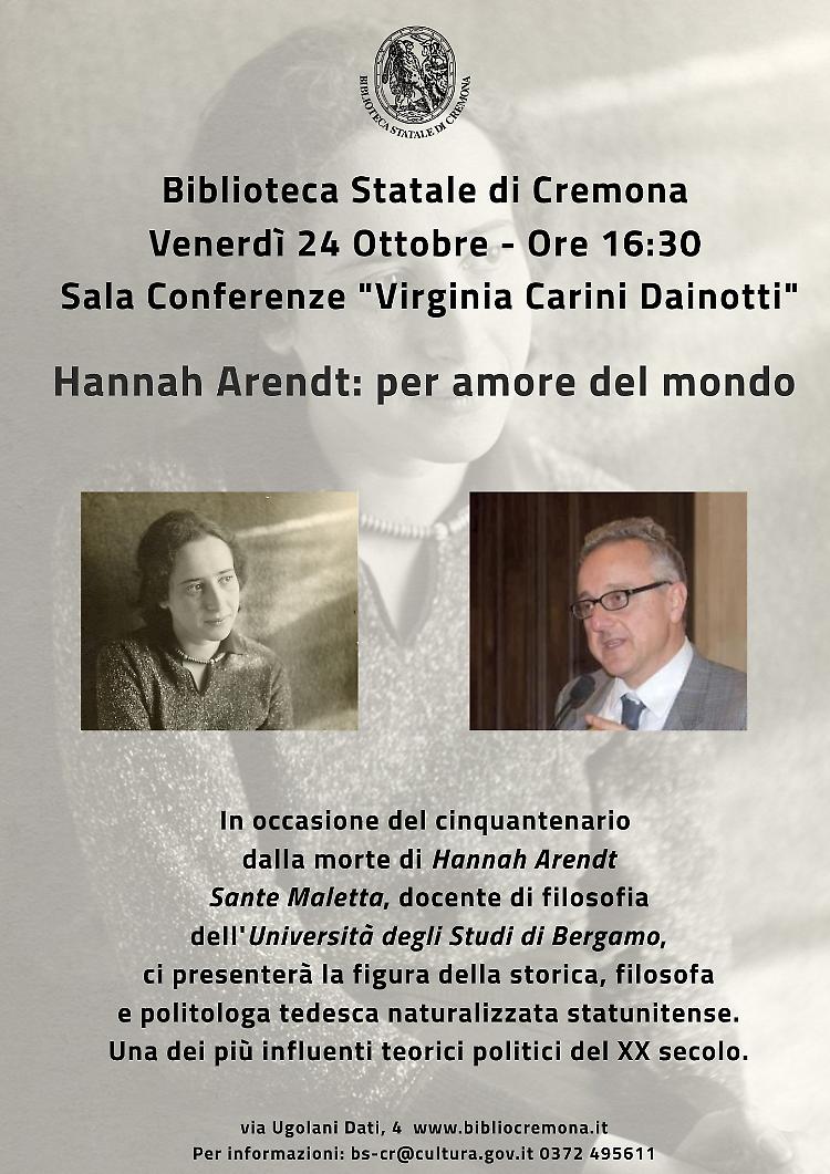 Incontro "Hannah Arendt: per amore del mondo"