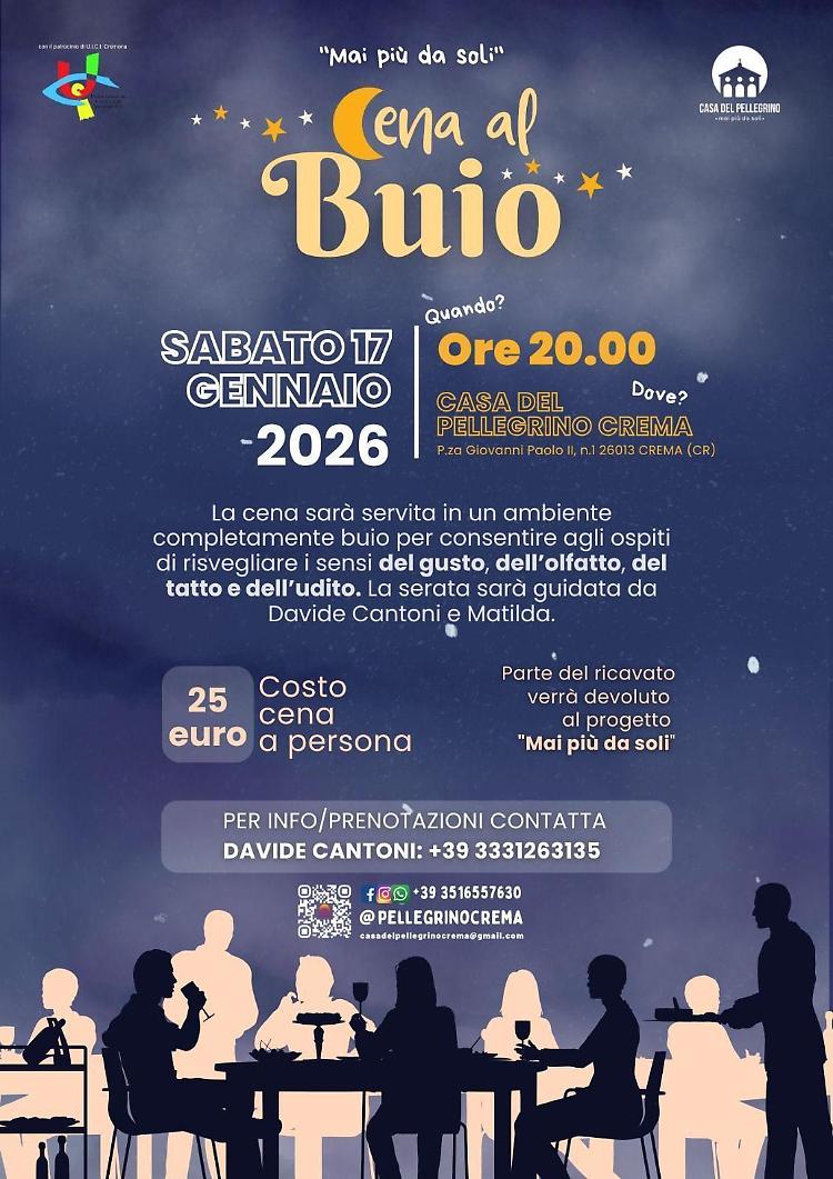 Cena al buio: iniziativa per il progetto ''Mai pi&ugrave; soli''