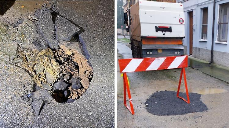 Si apre una buca sotto la spazzatrice