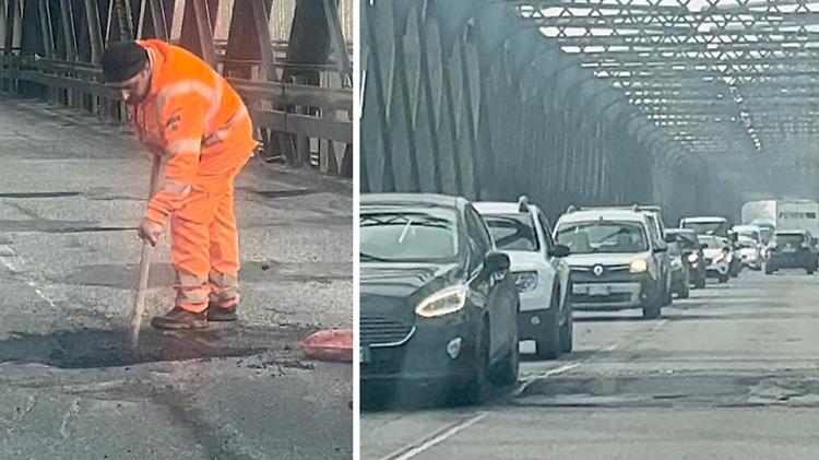Voragine nell'asfalto sul Ponte di Po, pronto intervento dell'Anas