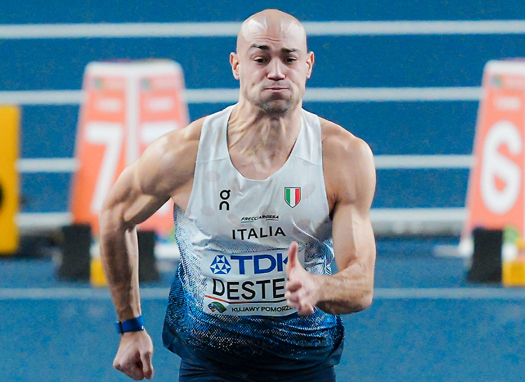 Dario Dester durante la prova dei 60 metri al Mondiale (foto Grana/Fidal)