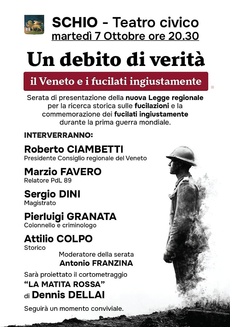 Comunicato Stampa: CRV - Presidente Ciambetti presenta serata di approfondimento su legge sulle fucilazioni